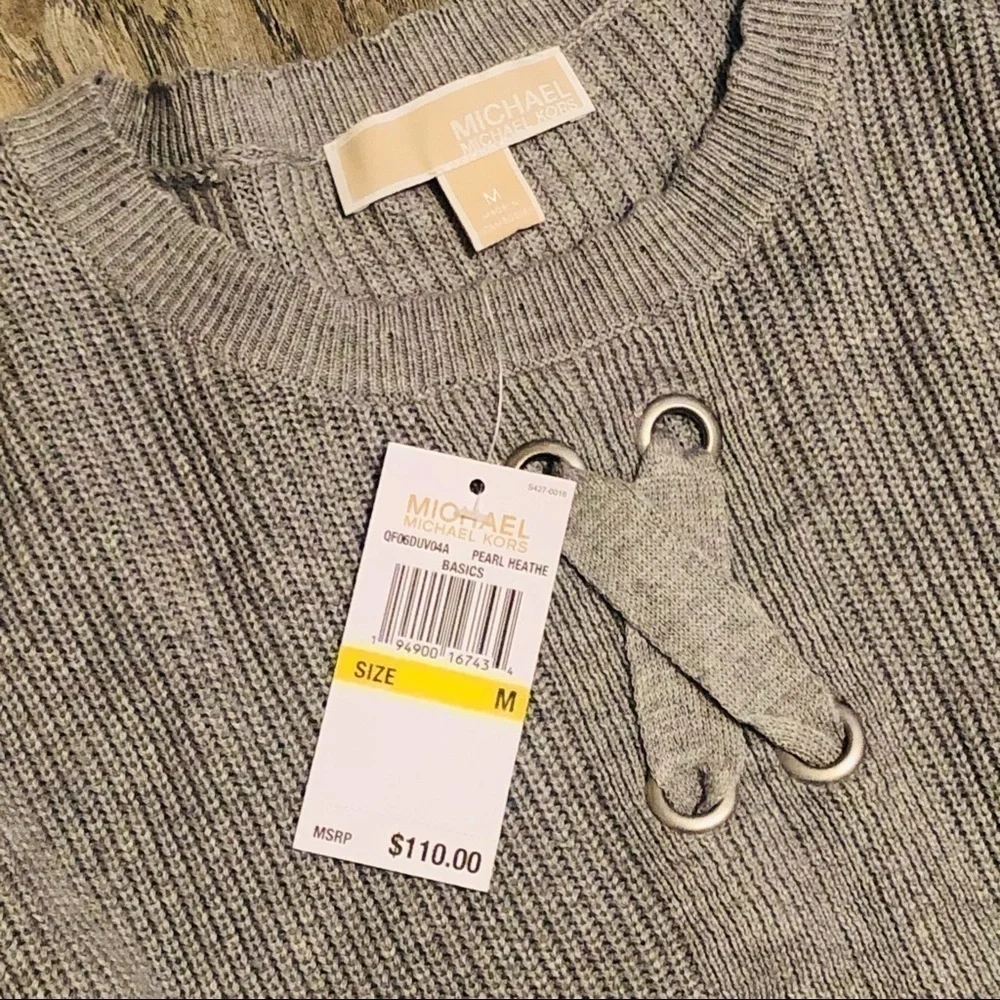 NWT Michael Kors Gray Lace Up Front Knit Sweater Size Medium